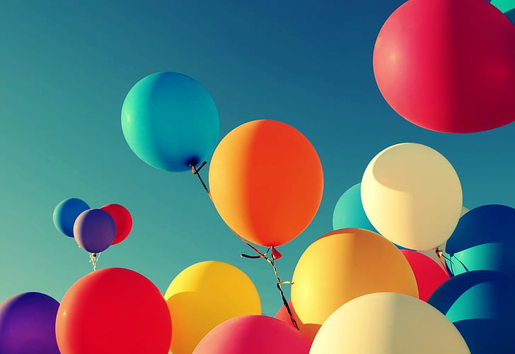 flying inflated balloons, Balloons, Colorful, HD, HD wallpaper