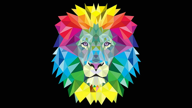 lion, art, colorful, digital art, head, graphics, graphic design, illustration, abstract art, low poly, HD wallpaper
