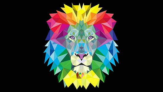 singa, seni, warna-warni, seni digital, kepala, grafis, desain grafis, ilustrasi, seni abstrak, poli rendah, Wallpaper HD HD wallpaper