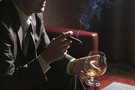 Hombre, cigarro, alcohol, Fondo de pantalla HD HD wallpaper