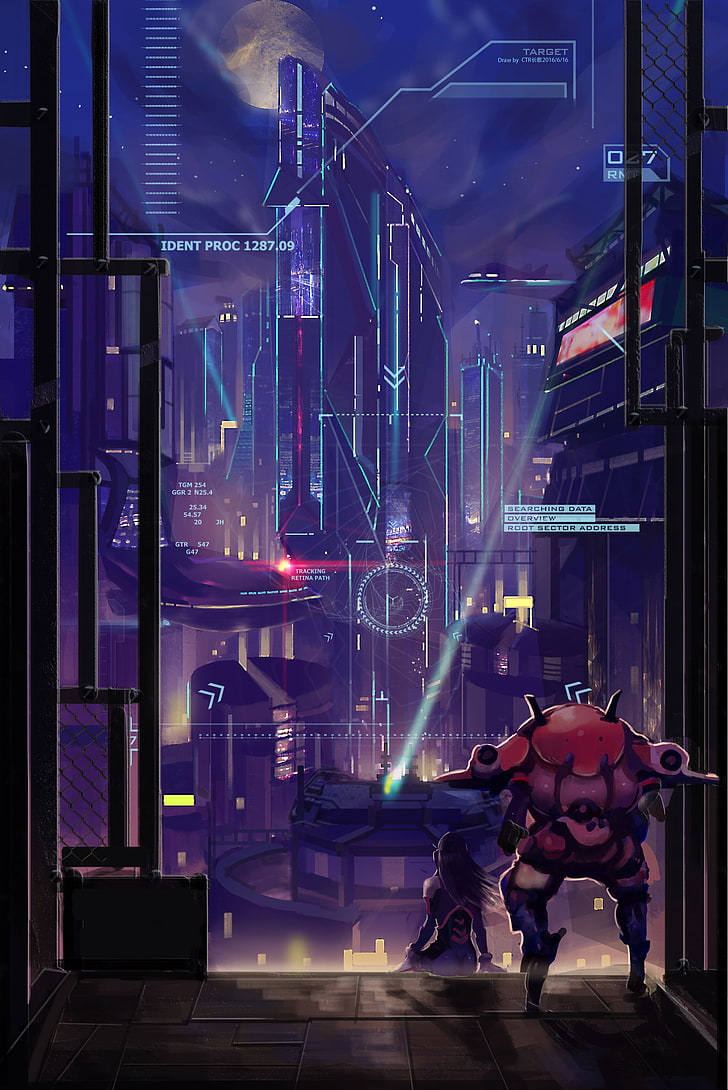 overwatch, d.va, futuristic city, artwork, back view, sci-fi, Games, HD wallpaper