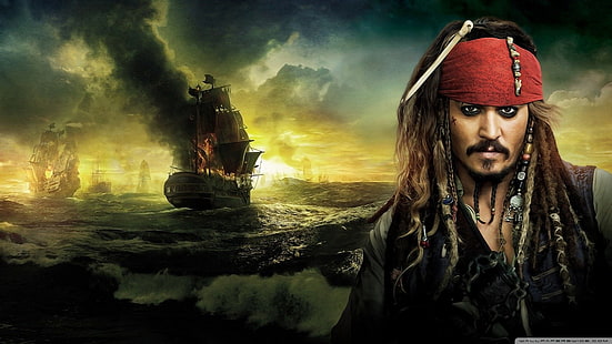 Johnny Depp, Pirates of the Caribbean, Jack Sparrow, Johnny Depp, filmer, skägg, pirater, HD tapet HD wallpaper