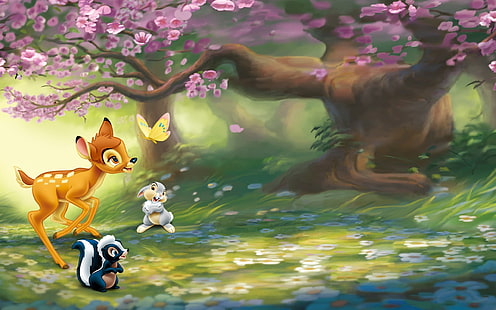 Bambi Disney Cartoon, cartoni animati, cartoni animati, disney, cervi, Sfondo HD HD wallpaper