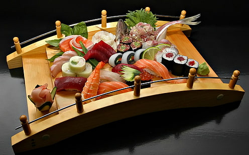 asiático, pescado, comida, japonés, oriental, mariscos, sushi, Fondo de pantalla HD HD wallpaper