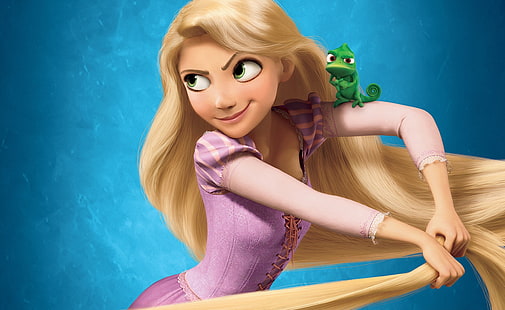 2010 Tangled Rapunzel, Disney Rapunzel, Cartoons, Tangled, Chameleon, Rapunzel, trassligt disney, trassligt rapunzel, trassligt kameleont, pascal kameleont, trassligt pascal, pascal och rapunzel, HD tapet HD wallpaper