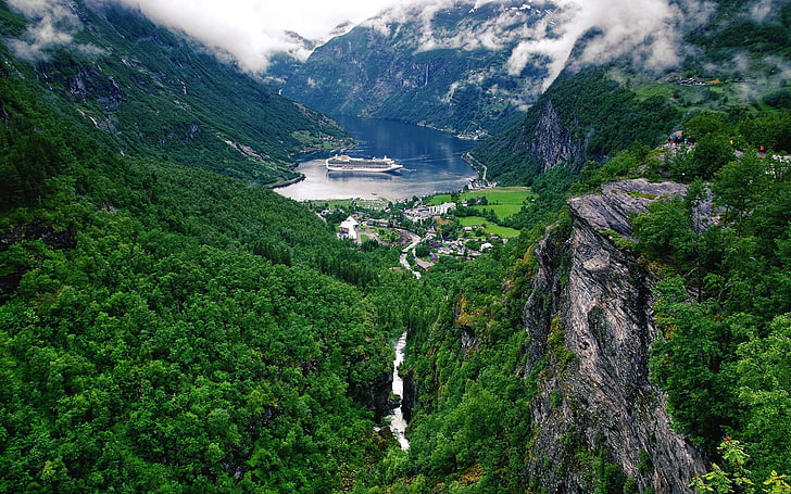 carta da parati albero e montagna, natura, Norvegia, Geiranger, Sfondo HD