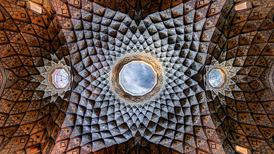 ıran, ceiling, dome, symmetry, arch, pattern, circle, building, HD wallpaper HD wallpaper