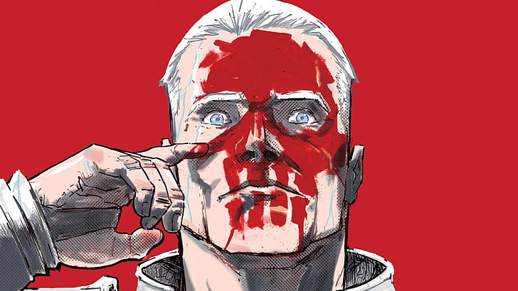 흰 머리 남성 애니메이션 캐릭터 일러스트, 만화, 붉은 해골, HD 배경 화면
