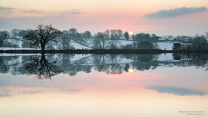 Derbyshire at Dawn, England, Winter, HD wallpaper
