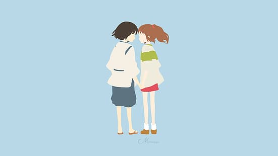 Studio Ghibli, Ruhların Kaçışı, Chihiro, Haku, anime, basit arka plan, minimalizm, HD masaüstü duvar kağıdı HD wallpaper