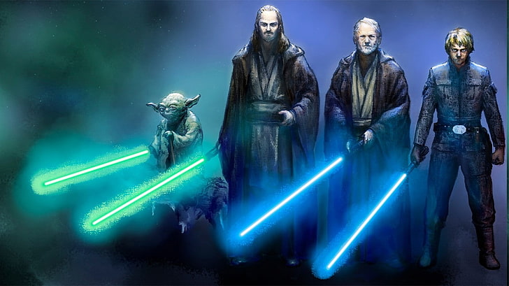 disegno, Obi Wan Kenobi, Personaggi originali, Qui Gon Jinn, Star Wars, Yoda, Sfondo HD