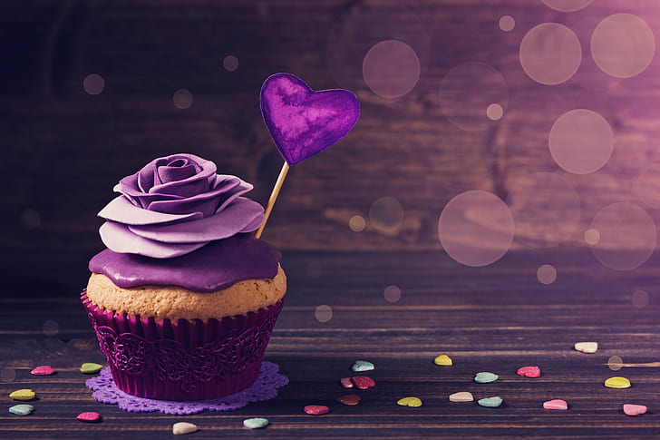 éblouissement, fond, la douceur, gâteau, coeur, Saint Valentin, crème, cupcake, rosette, Fond d'écran HD
