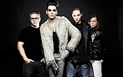 мужская черная кожаная куртка, Tokio Hotel, группа, участники, рокеры, фон, HD обои HD wallpaper