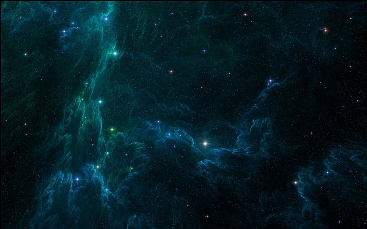blå och grön galax, nebulosa, rymd, stjärnor, rymdkonst, digital konst, HD tapet