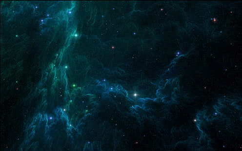 blå och grön galax, nebulosa, rymd, stjärnor, rymdkonst, digital konst, HD tapet HD wallpaper