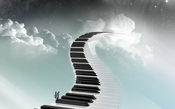 płytki fortepianowe schody do nieba ilustracja, muzyka, fortepian, Tapety HD