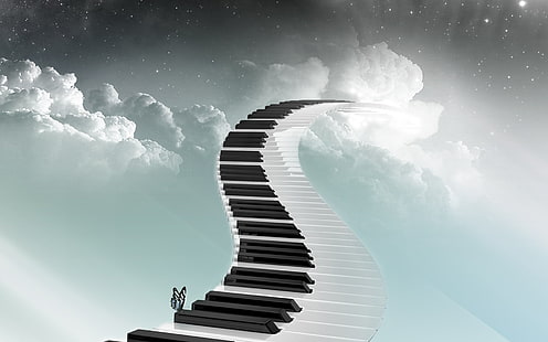 กระเบื้องเปียโนบันไดสู่สวรรค์ภาพประกอบดนตรีเปียโน, วอลล์เปเปอร์ HD HD wallpaper
