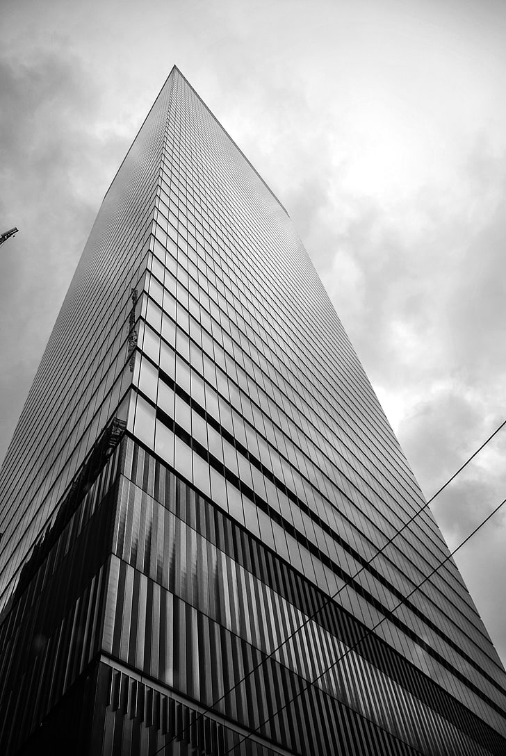 fotografia z niskiego kąta wieżowca, budynku, chmur, nowoczesności, Tapety HD, tapety na telefon