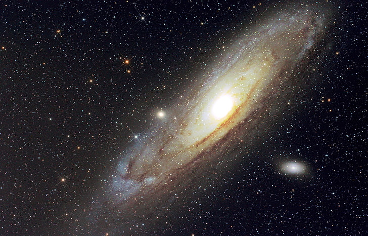 yellow and black galaxy wallpaper, the sky, space, stars, Andromeda Galaxy, HD wallpaper