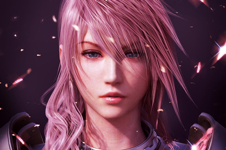 blå ögon, Final Fantasy, Final Fantasy XIII, rosa, rosa hår, videospel, HD tapet
