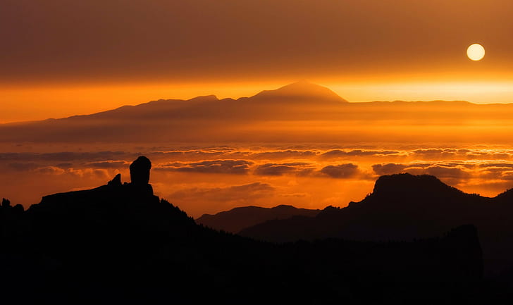 foto von einem berg während der goldenen stunde, el teide, el teide, sonnenuntergang, berg, beschaffenheit, schattenbild, landschaft, HD-Hintergrundbild