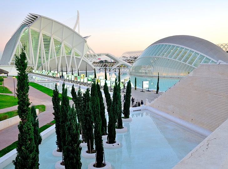 Valencia City Of Art & Science, зелени листни растения, Архитектура, Европа / Испания, Град, Пътуване, Испания, Европа, Наука, Валенсия, Комплекс, град на изкуствата и науките, HD тапет