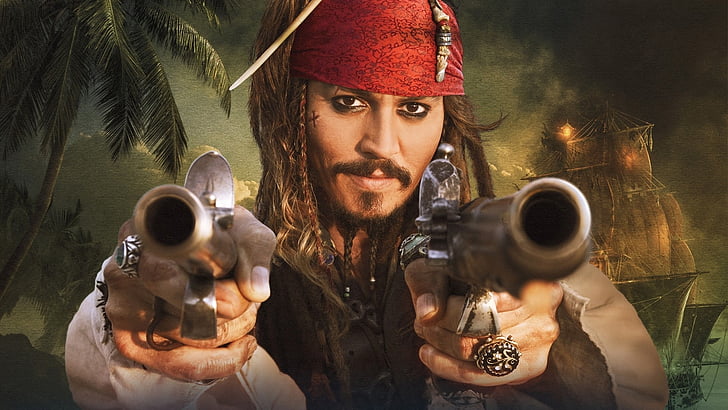 Schauspieler, Kapitän, Karibik, Depp, Waffen, Jack, Johnny, Filme, Piraten, Spatz, HD-Hintergrundbild