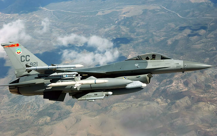 F 16C Fighting Falcon Cannon ฐานทัพอากาศ, เครื่องบินขับไล่สีดำและสีเทา, บังคับ, ต่อสู้, เหยี่ยว, ฐาน, ปืนใหญ่, เครื่องบิน, วอลล์เปเปอร์ HD