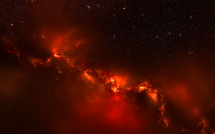 Красная Галактика, обои красное и черное небо, 3D, Космос, HD обои