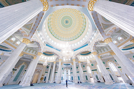 mesquita, arquitetura, Cazaquistão, Astana, Hazret-Sultan, HD papel de parede HD wallpaper
