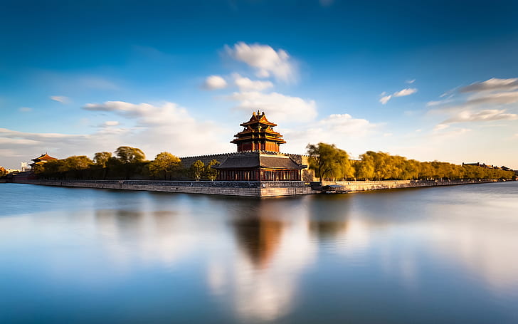Beijing Forbidden City Moat, architecture, beijing, blue, china, forbiddencity, long‑exposure, perspective, photography, reflections, sky, HD wallpaper