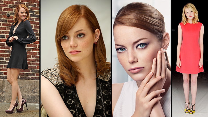 four women's assorted-color dresses collage, Emma Stone, HD wallpaper
