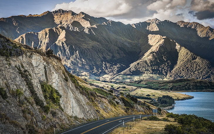 landscape, road, mountains, rock, HD wallpaper