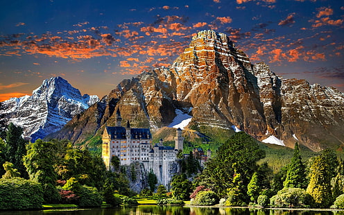 Neuschwanstein Şatosu, neuschwanstein Şatosu, peyzaj, kale, dağlar görünümünü, HD masaüstü duvar kağıdı HD wallpaper