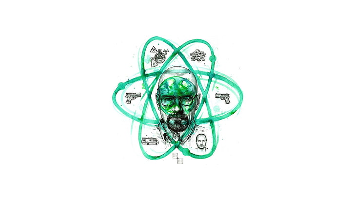 мужское лицо с зеленой звездной иллюстрацией, ломать голову, Уолтер Уайт, минимализм, HD обои