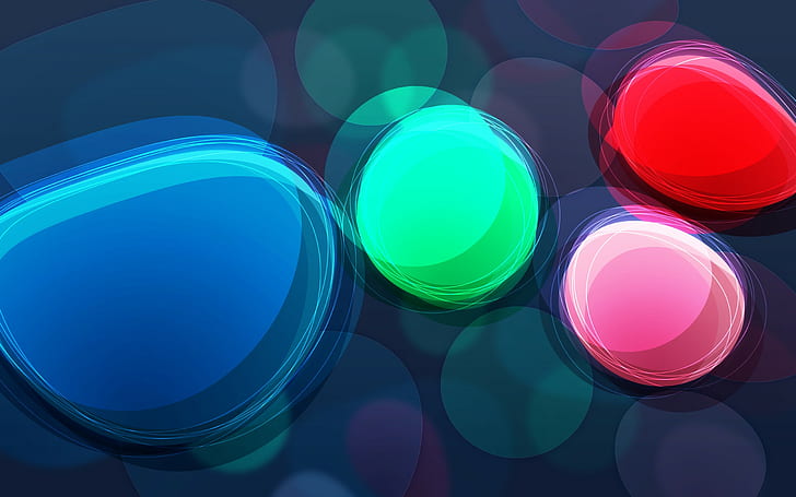 抽象的な、輝く、円、図形、青、緑、赤、ピンク、 HDデスクトップの壁紙