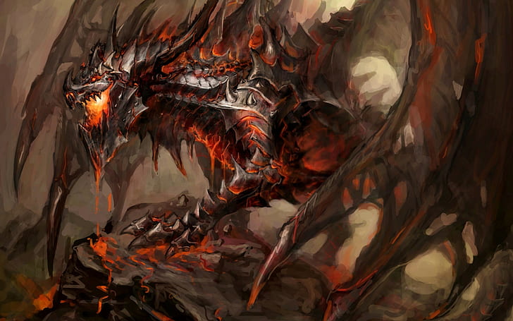 Deathwing, fantasy art, World of Warcraft, dragon, HD wallpaper