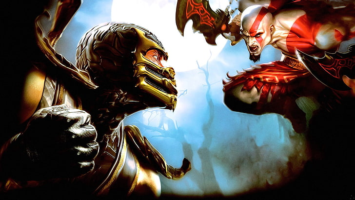 God Of War Kratos, Mortal Kombat, Scorpion (karakter), Kratos, God of War, Mortal Kombat (2011), Wallpaper HD