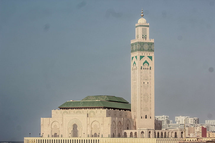Касабланка, Хасан, II, Марокко, мечеть, пляж, HD обои