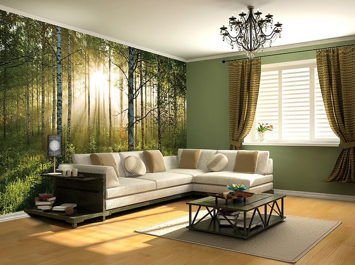 divano ad angolo bianco, design, stile, camera, interni, soggiorno, Sfondo HD