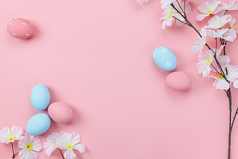 花、背景、ピンク、卵、春、イースター、木、花、装飾、幸せ、柔らかい、 HDデスクトップの壁紙 HD wallpaper
