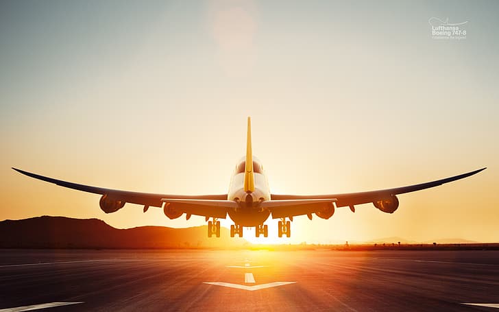 Dawn, The rise, Lufthansa, Boeing 747-8, HD wallpaper