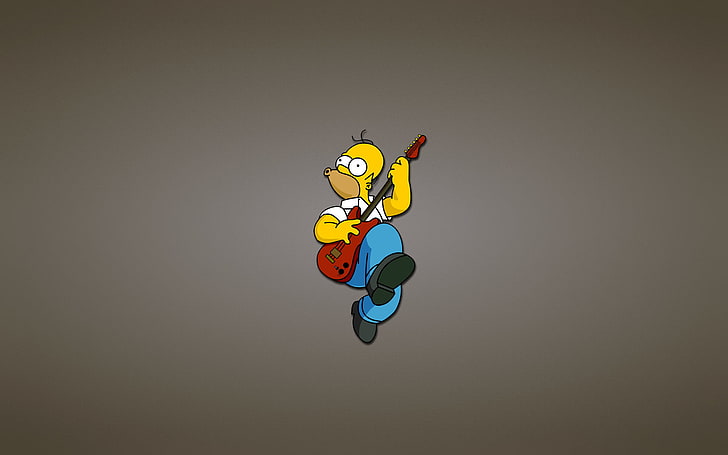 The Simpsons Homer playing guitar digital wallpaper, guitar, Homer, red, The Simpsons, Homer Simpson, fun, HD wallpaper