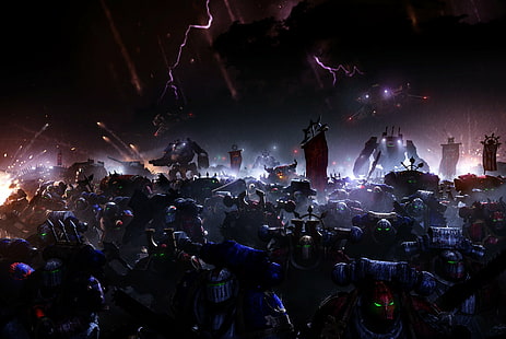 Warhammer, Warhammer 40K, Rüstung, Armee, Banner, Blitz, Nacht, Krieger, HD-Hintergrundbild HD wallpaper