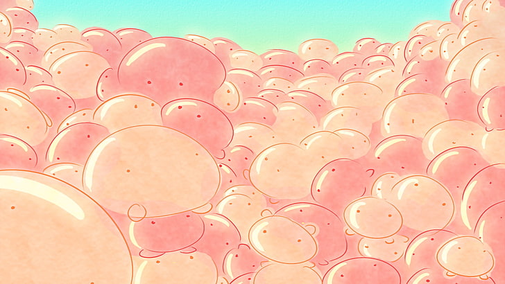 pink cartoon characters, bubbles, Poring, HD wallpaper