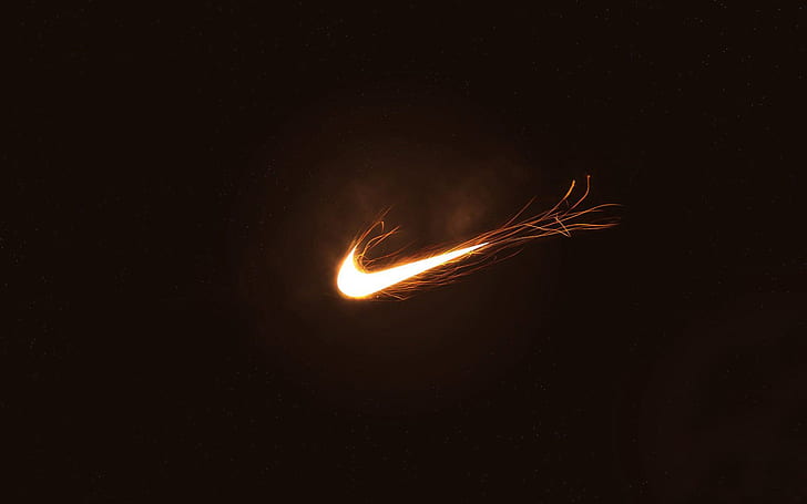 Logo, Nike, Merek Olahraga Terkenal, Latar Belakang Gelap, Percikan, logo nike, logo, nike, merek olahraga terkenal, latar belakang gelap, percikan, Wallpaper HD