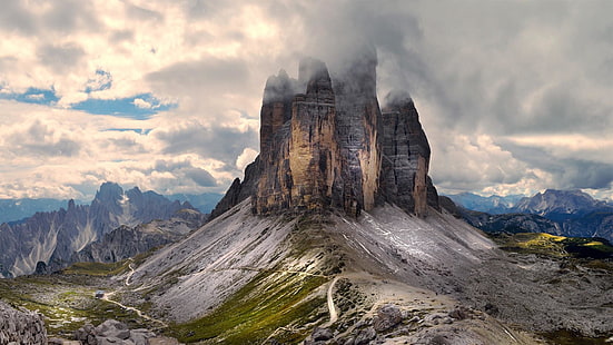 山岳地形、山、空、雲、ラバレド、イタリア、山の風景、ヨーロッパ、観光名所、国立公園、岩、気象現象、曇り、風景、ドロマイト、 HDデスクトップの壁紙 HD wallpaper
