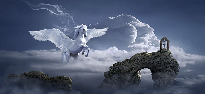 archway, tales, mystical, fantasy, horse, pegasus, fairy, HD wallpaper HD wallpaper
