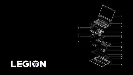 Lenovo, Legion 5, Legion, Exploded View, Exploded-view diagram, 15ACH6, minimalism, diagram, teknologi, gaming laptop, laptop, HD tapet HD wallpaper
