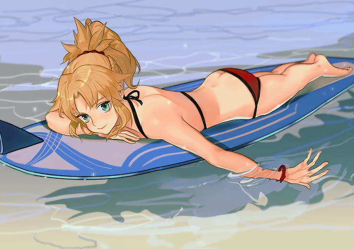 Fate Series, Fate/Apocrypha, anime girls, blonde, Red Bikini, Saber of Red, Mordred (Fate/Apocrypha), HD wallpaper